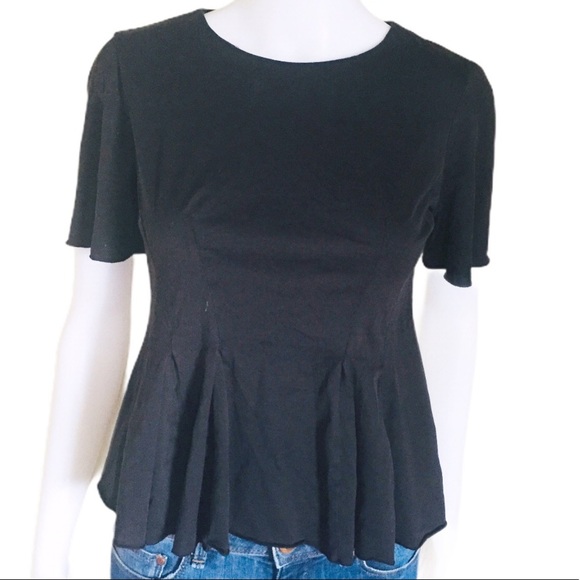 REBECCA TAYLOR Short Sleeve Peplum Bottom Top With Black Back Zip Detail Black S - Picture 3 of 13